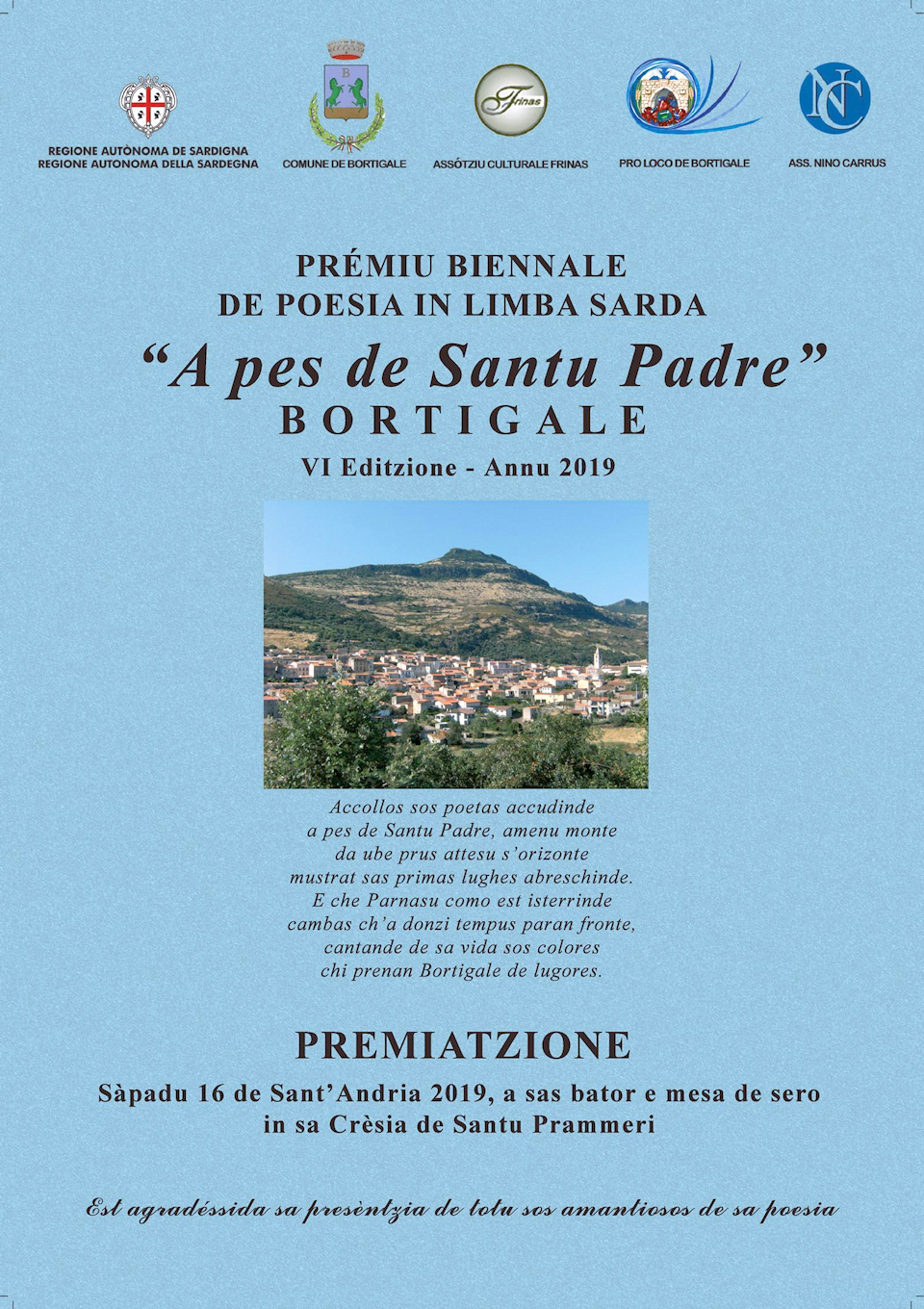 Bortigali Premio Biennale Di Poesia In Lingua Sarda A Pes De Santu Padre